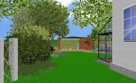 Pergola a dětský koutek v zadní části zahrady