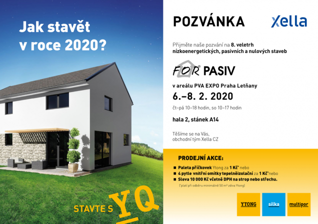Pro zájemce z řad odborníků i budoucích stavebníků je určen 8. ročník veletrhu FOR PASIV, který se koná od 6. do 8. února 2020 v PVA EXPO PRAHA Letňany. Tým odborných poradců a techniků společnosti Xella zde vysvětlí řešení pro pasivní a nulové domy. (Zdroj: Xella)