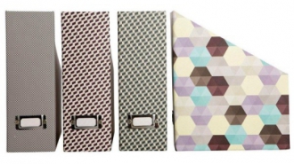Kartonový pořadač Geometric, ruční výroba, čtyři motivy, cena 299 Kč, www.bellarose.cz