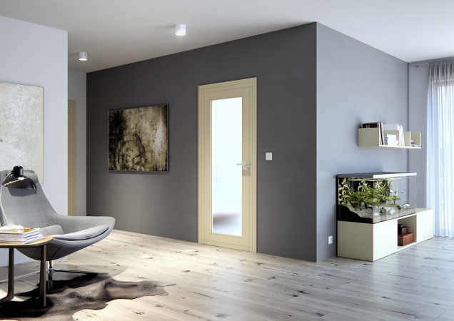 Interiérovému designu vládne trend velkého volného prostoru. Opticky zvětšit a otevřít interiér pomohou také prosklené dveře.