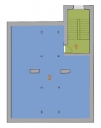 2. NP původní stav: 1 schodiště, 2 půda