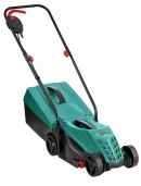 Elektrická sekačka Rotak 32 má příkon motoru 1 200 W, záběr 32 cm, výšku sečení 2 až 6 cm, objem koše 31 l a váží jen 6,8 kg. Je vybavena bočním hřebenem, se kterým lze sekat trávu až k okraji trávníku, cena 2 999 Kč (BOSCH)