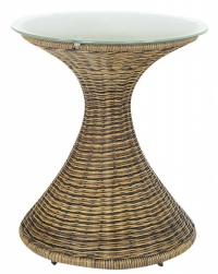 Konferenční stolek, umělý ratan/skleněná deska, průměr 53 cm, výška 58 cm, cena 2 690 Kč, www.vybersito.cz