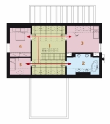PODKROVÍ: 1 galerie, 2 koupelna + WC, 3 pokoj, 4 ložnice rodičů, 5 pokoj