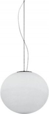 Koule Sphera (Leucos), pískované sklo + chrom, průměr 29 cm, halogen E27, 100 W, závěs 224 cm, cena 9 065 Kč (ESAGONO)