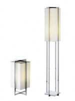 Stolní lampa Talus (Ligne Roset), v. 54 x hl. 26 x 26 cm, konstrukce je z leštěné oceli, stínidlo je bavlněné, cena 6 500 Kč, stojací lampa 11 770 Kč, LIGNE ROSET