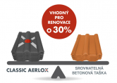 BRAMAC, lídr na trhu střešních systémů, uvádí na trh novou betonovou tašku Classic AERLOX. Díky kombinaci optimalizovaného designu a upravené výrobní receptury se tento model střešní tašky vyznačuje o 30 % procent nižší hmotností než srovnatelné modely. AERLOX představuje skvělou technologickou inovaci, která obohatí domácí nabídku se střešními krytinami.