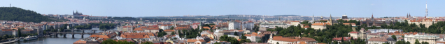 Fotoveduta Prahy z Vyšehradu ukazuje jeden z nejoblíbenějších pohledů na siluetu Prahy. V knize Pražské veduty (vydal IPR Praha) lze porovnat, jak se tyto siluety vyvíjely v čase. Foto Ester Havlová