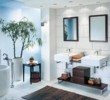 Sestava Pure Basic. Umyvadla s úložným prostorem 79 682 Kč, umyvadlová baterie Circle 10 123 Kč, zrcadla 28 720 Kč, SANITOP