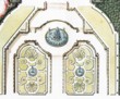 Kolorovaná rytina plánu pro zahradu ve Versailles (detail)