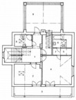  Půdorys podkroví domu: 1 chodba, 2 koupelna, 3 ložnice, 4 dětský pokoj, 5 šatna, 6 herna, 7 WC 