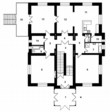 Druhé podlaží domu: 1. galerie, 2. a 3. pokoje, 4. koupelna a WC, 5. ložnice, 6. chodba s řadou vestavěných skříní, 7. střecha kryté terasy