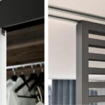 Detail uchycení dveří MASTER v posuvu TRIX TRENDY (vlevo). Detail uchycení dveří IDEALINE HORIZONTAL do posuvu do stropu PREMIUM (vpravo)